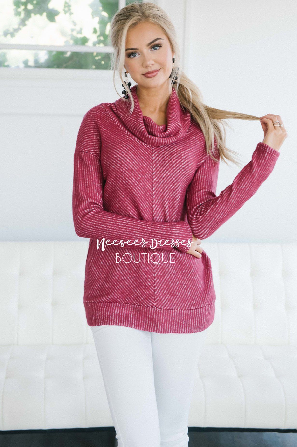 Textured Burgundy Cowl Neck Sweater Tops vendor-unknown