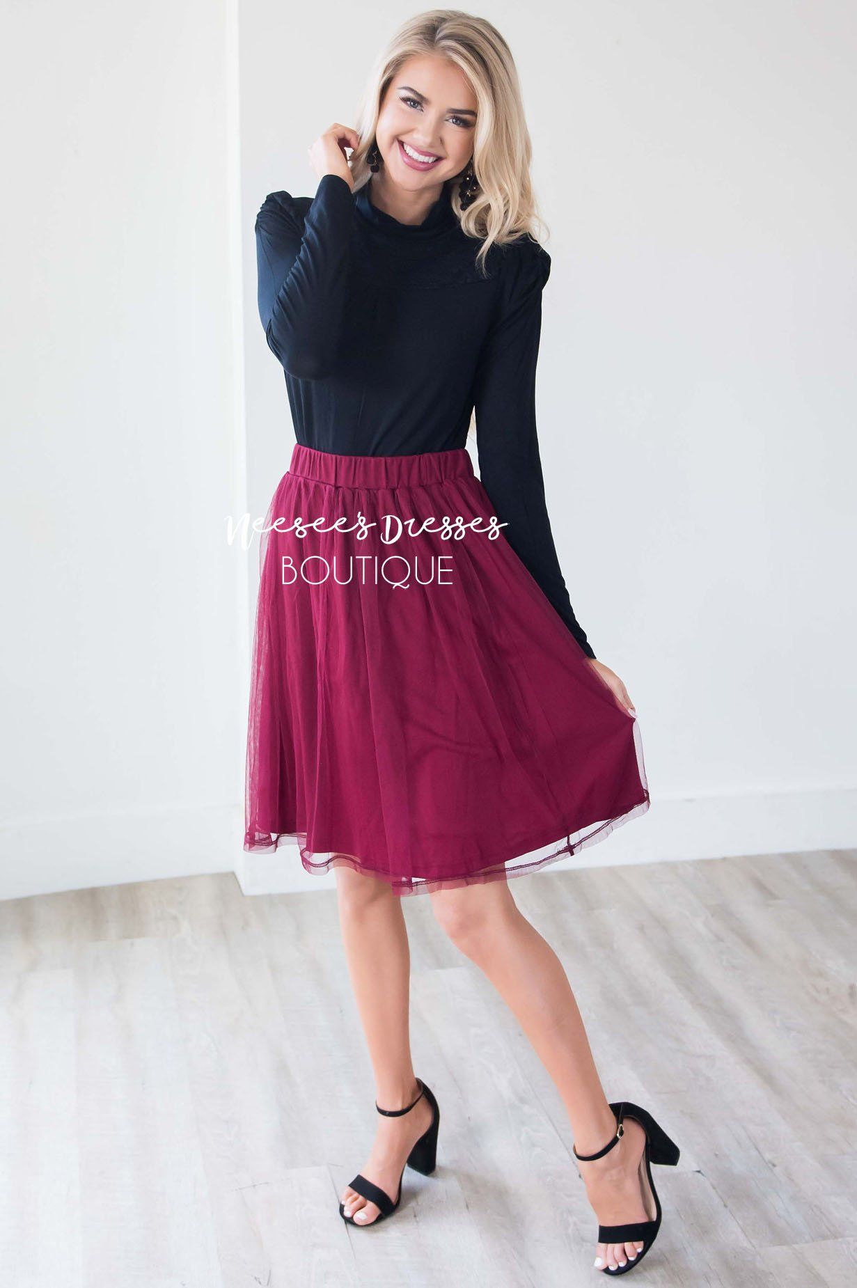 Burgundy Tulle Aline Skirt Skirts vendor-unknown