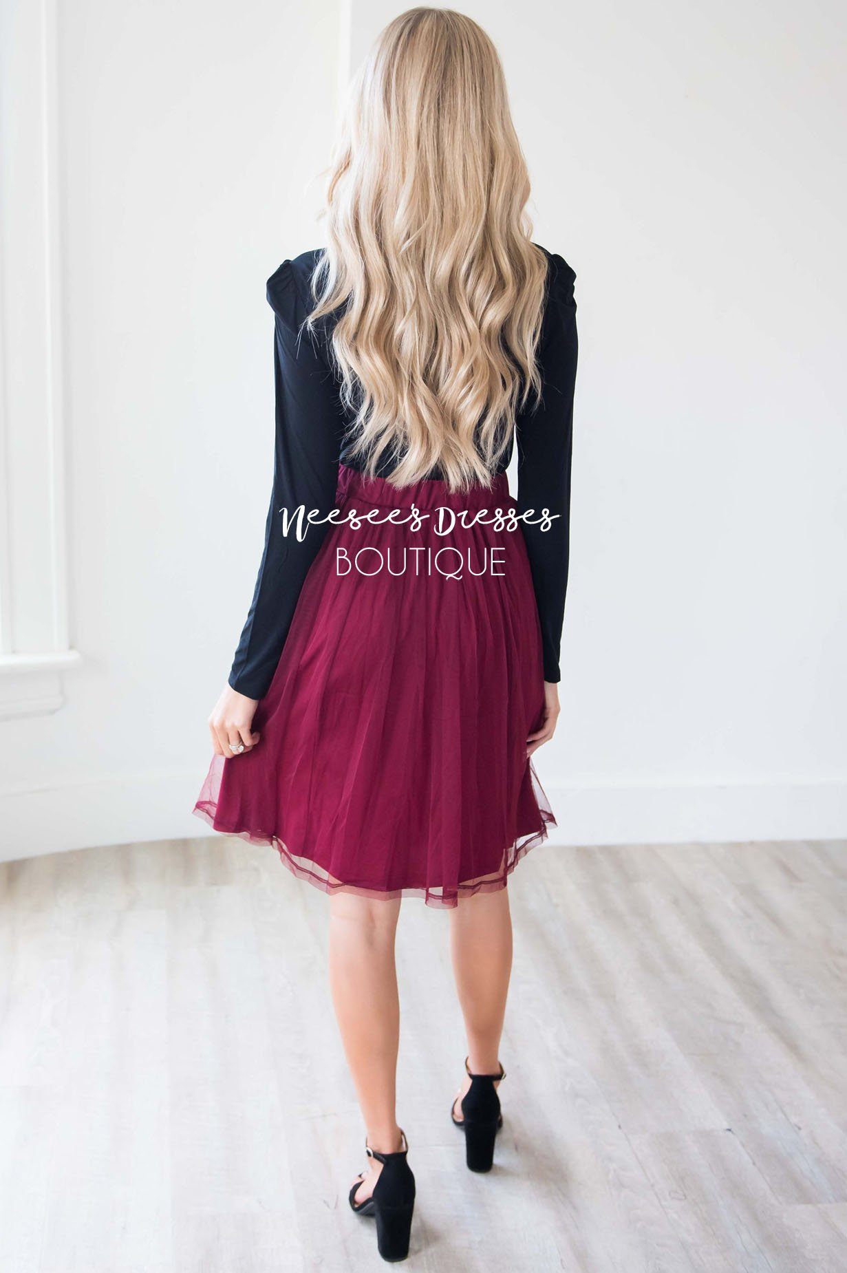 Burgundy Tulle Aline Skirt Skirts vendor-unknown