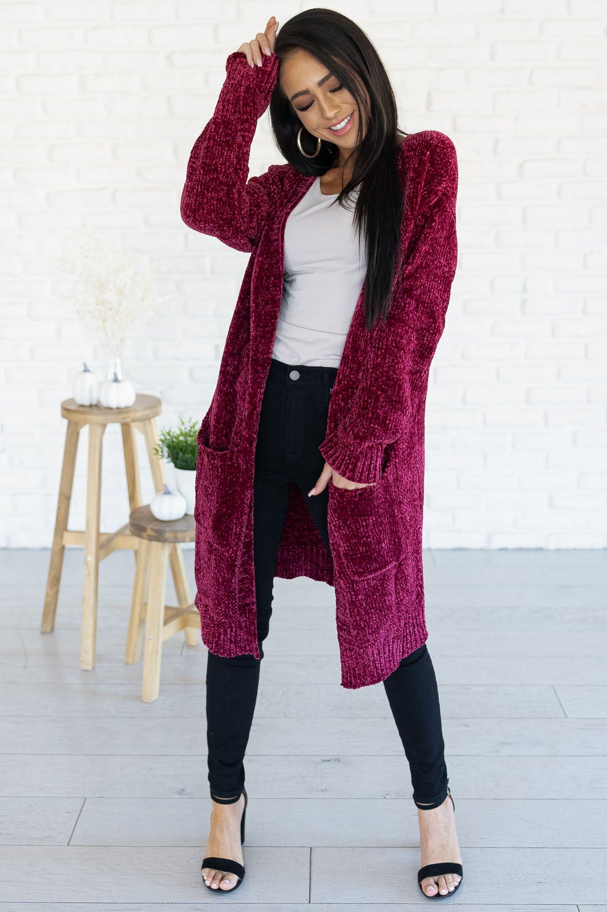 Living My Best Style Chenille Cardigan Modest Dresses vendor-unknown