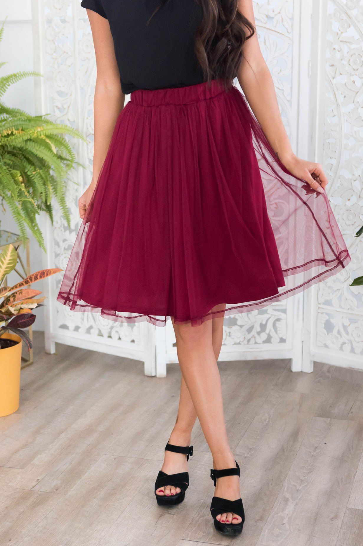 Burgundy Tulle Aline Skirt Skirts vendor-unknown