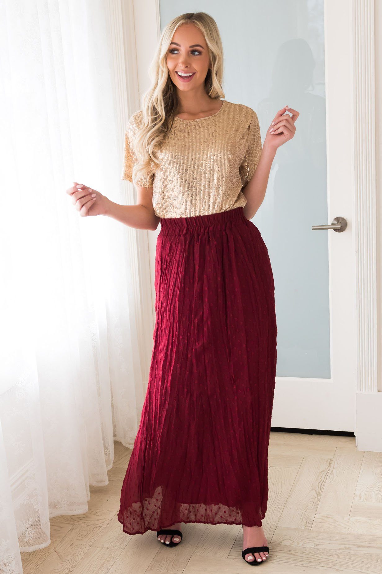 Love Actually Modest Sequin Blouse Tops vendor-unknown