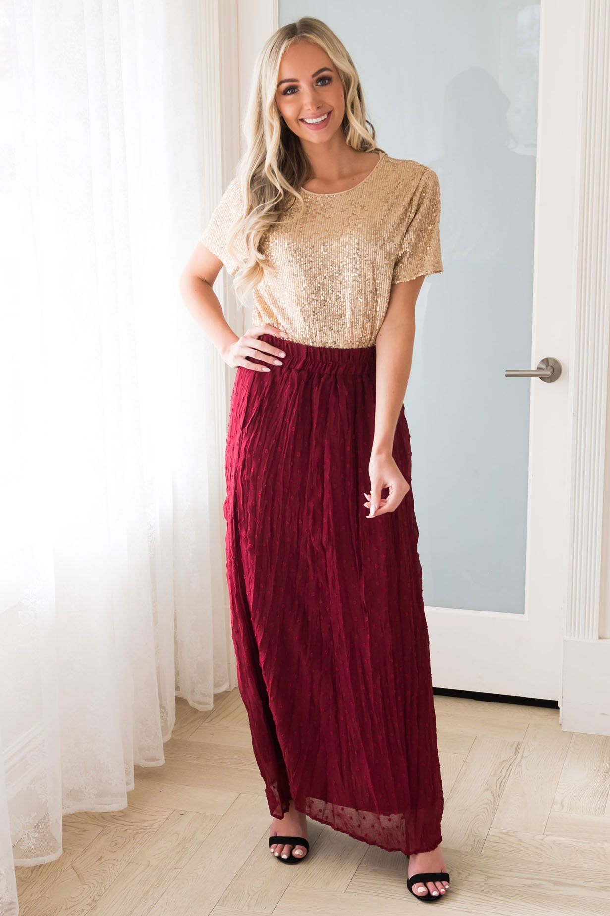 Spring Garden Swiss Dot Skirt Modest Dresses vendor-unknown