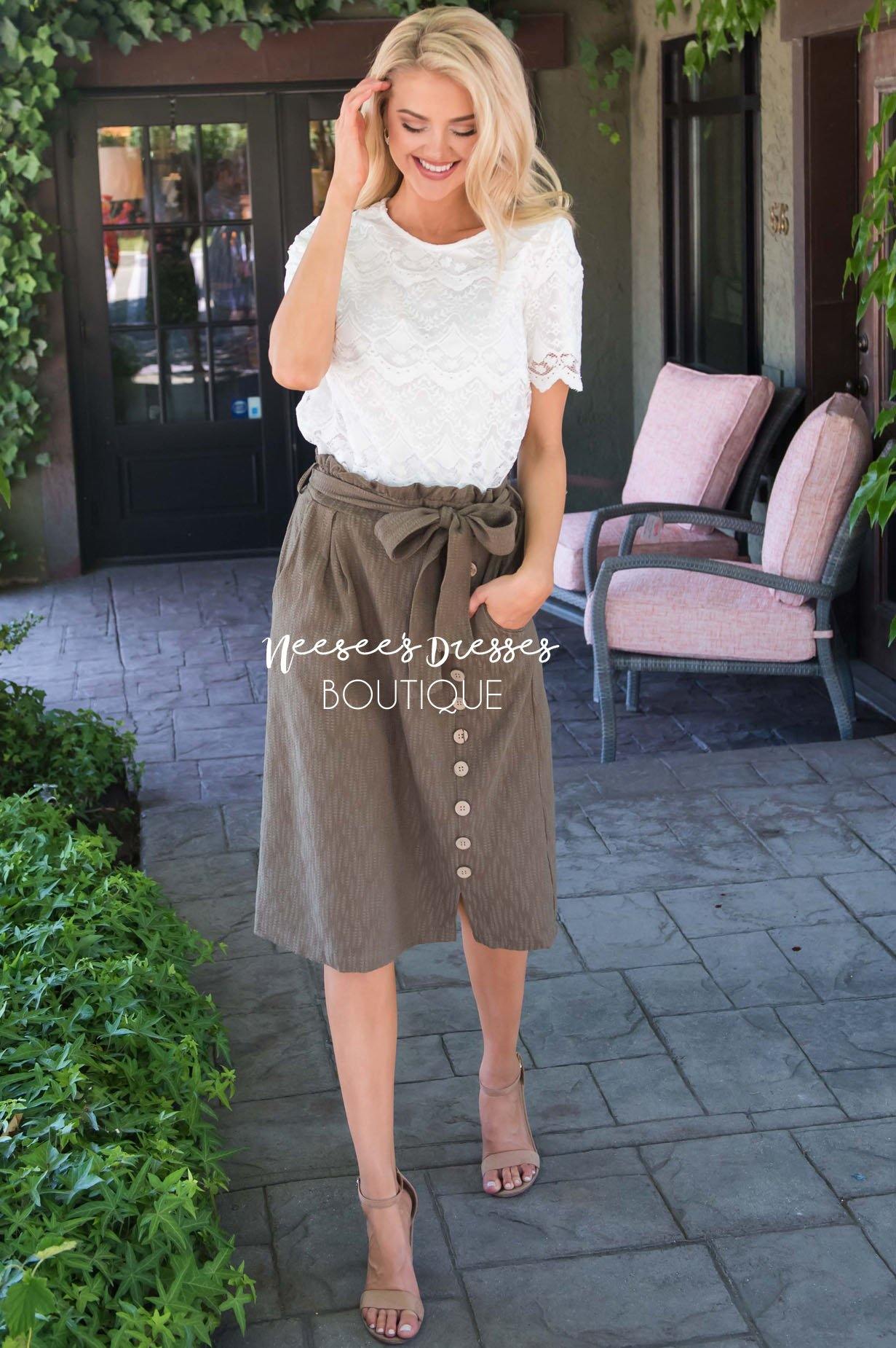 Lets Meet For Brunch Button Skirt Modest Dresses vendor-unknown