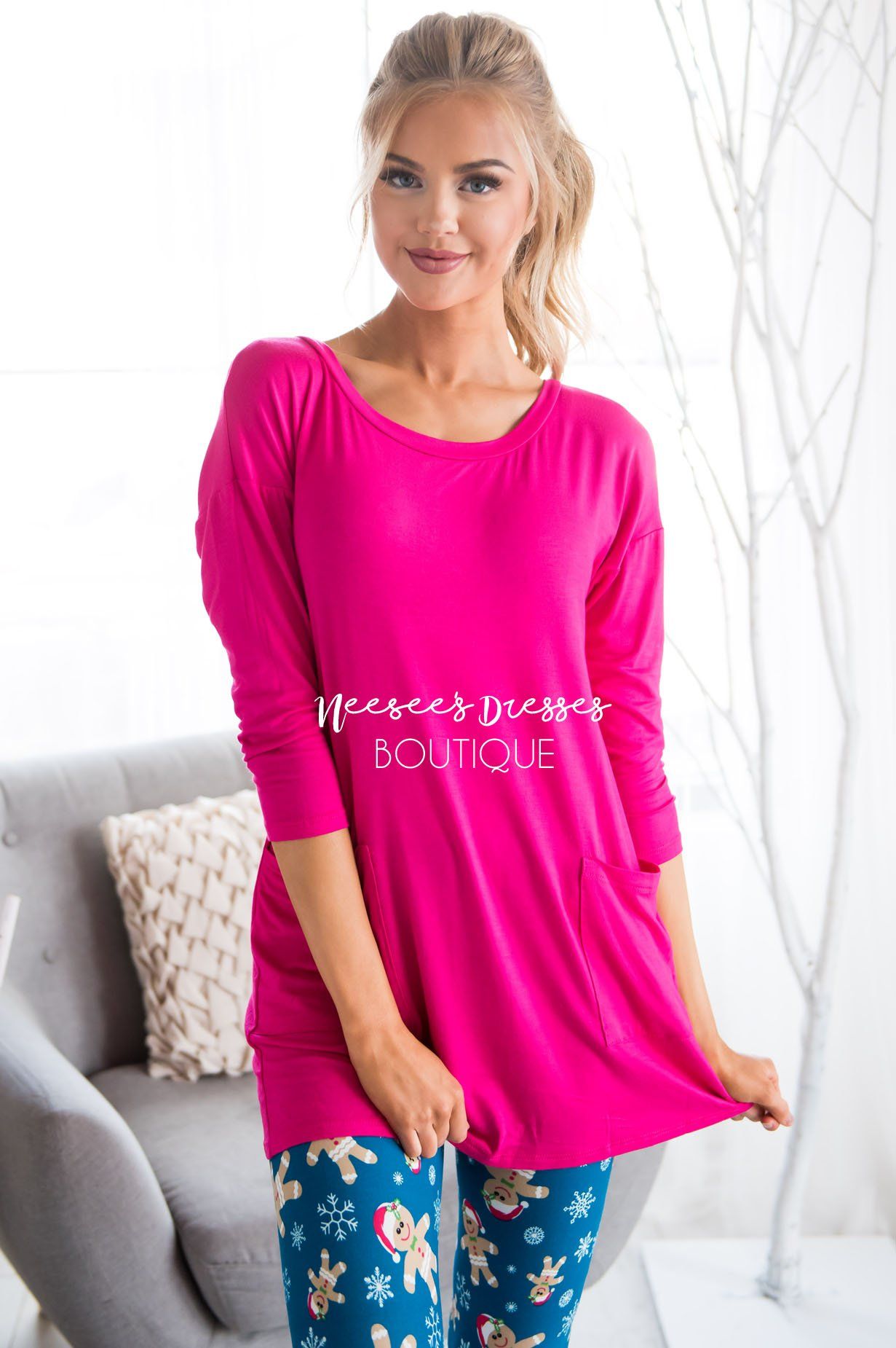 Button Back Pocket Tunic Modest Dresses vendor-unknown