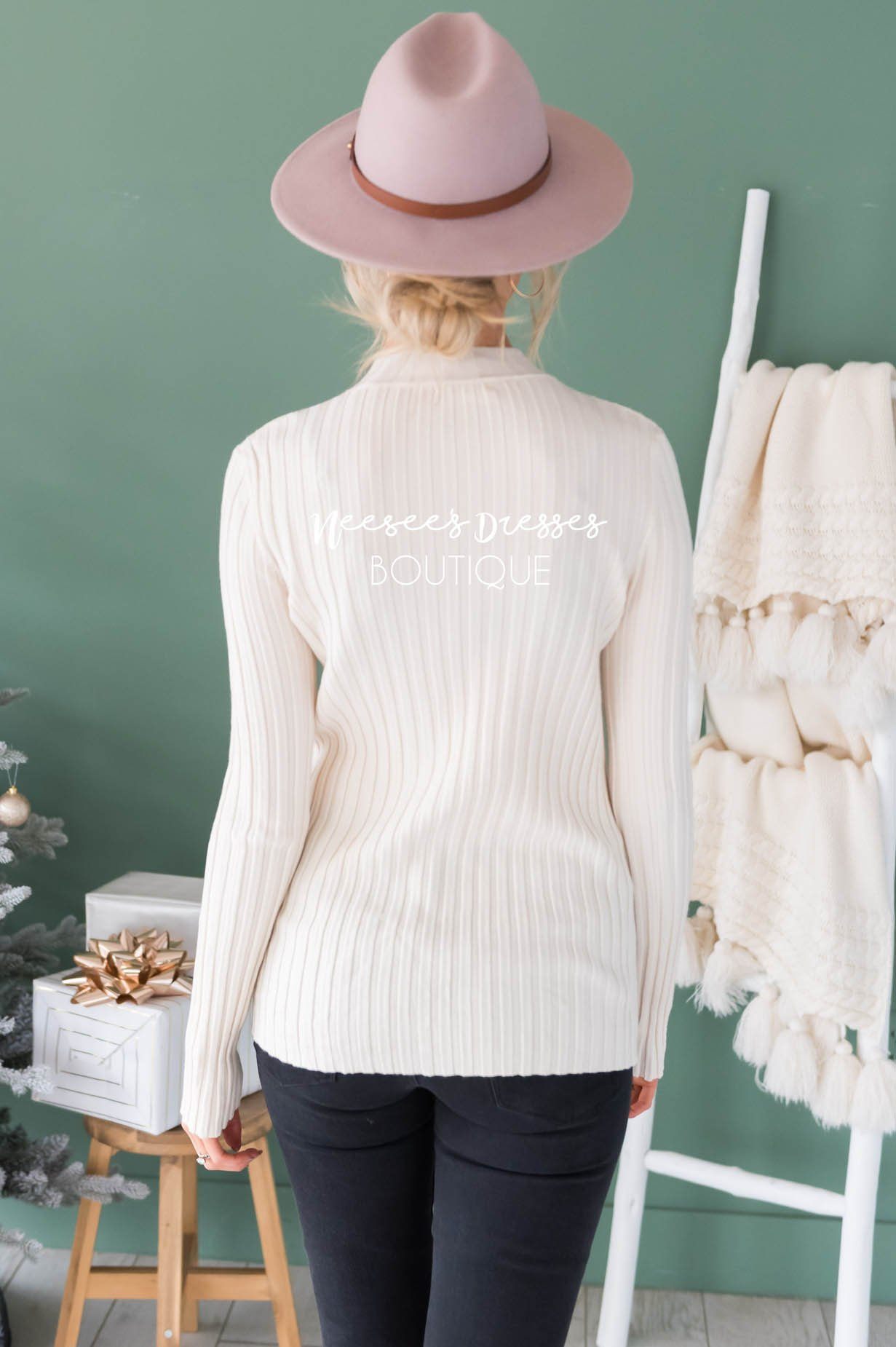 Button Up Ribbed Sweater Modest Dresses vendor-unknown