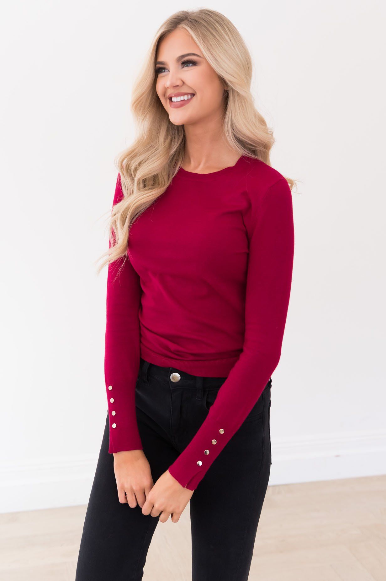 All About The Details Modest Sweater Tops vendor-unknown