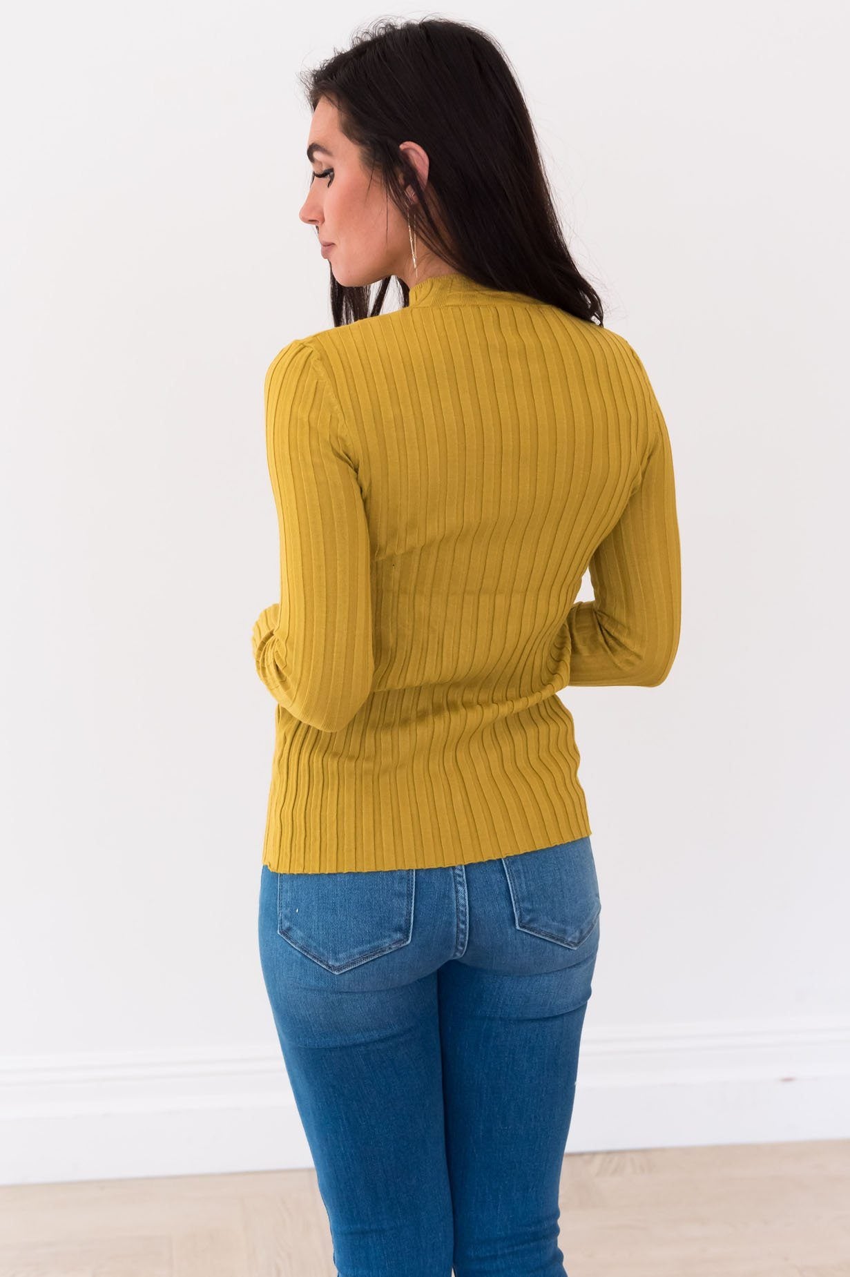 Button Up Ribbed Sweater Modest Dresses vendor-unknown