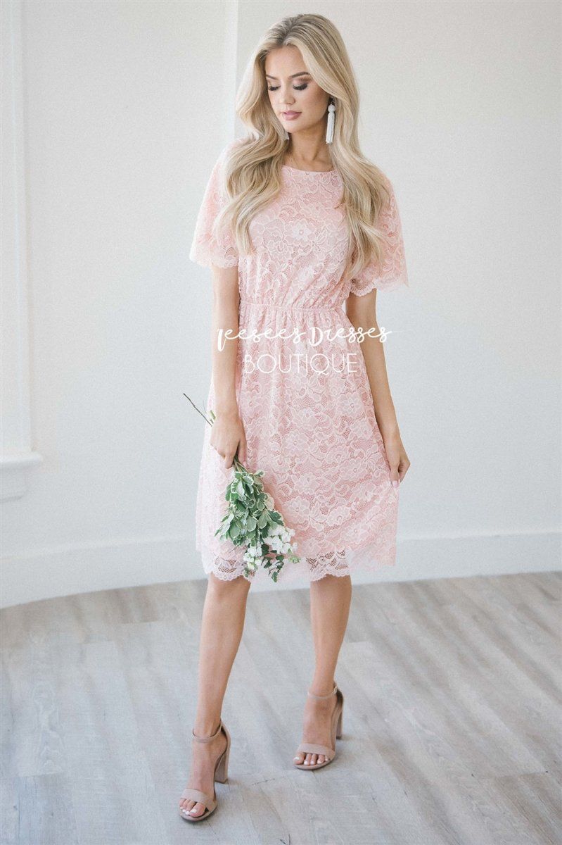 Soft Rose Scallop Lace Dress Modest Dresses vendor-unknown