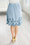 Embroidered Detailed Chambray Skirt Skirts vendor-unknown