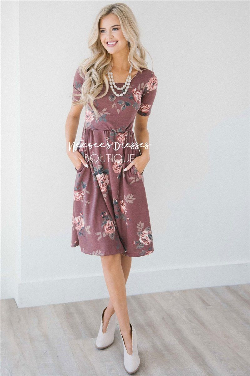 The Natalie Modest Dresses vendor-unknown Dusty Burgundy Floral XS