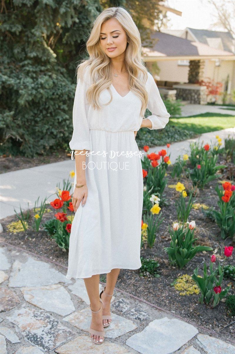 The Aubrey - 3/4 Length Sleeves Modest Dresses vendor-unknown Ivory S