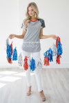 Short Sleeve Baseball Sleeve Top Red White & Blue vendor-unknown