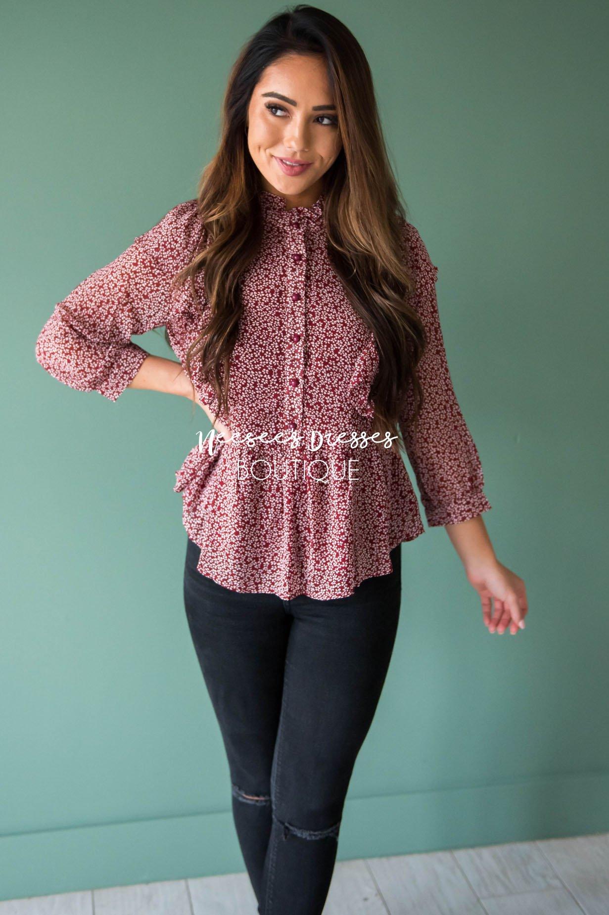 Can You Say Ruffles Blouse Modest Dresses vendor-unknown