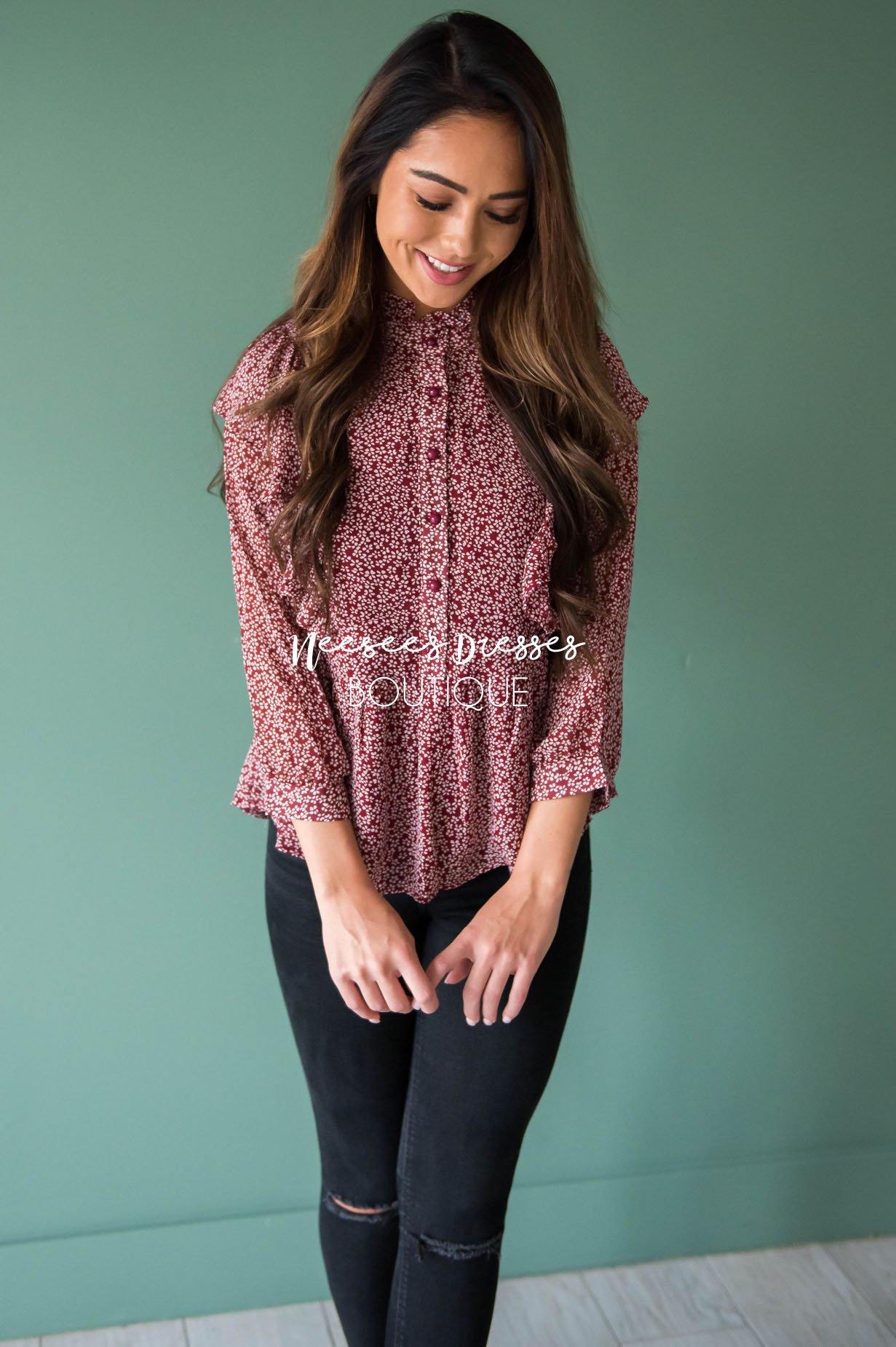 Can You Say Ruffles Blouse Modest Dresses vendor-unknown