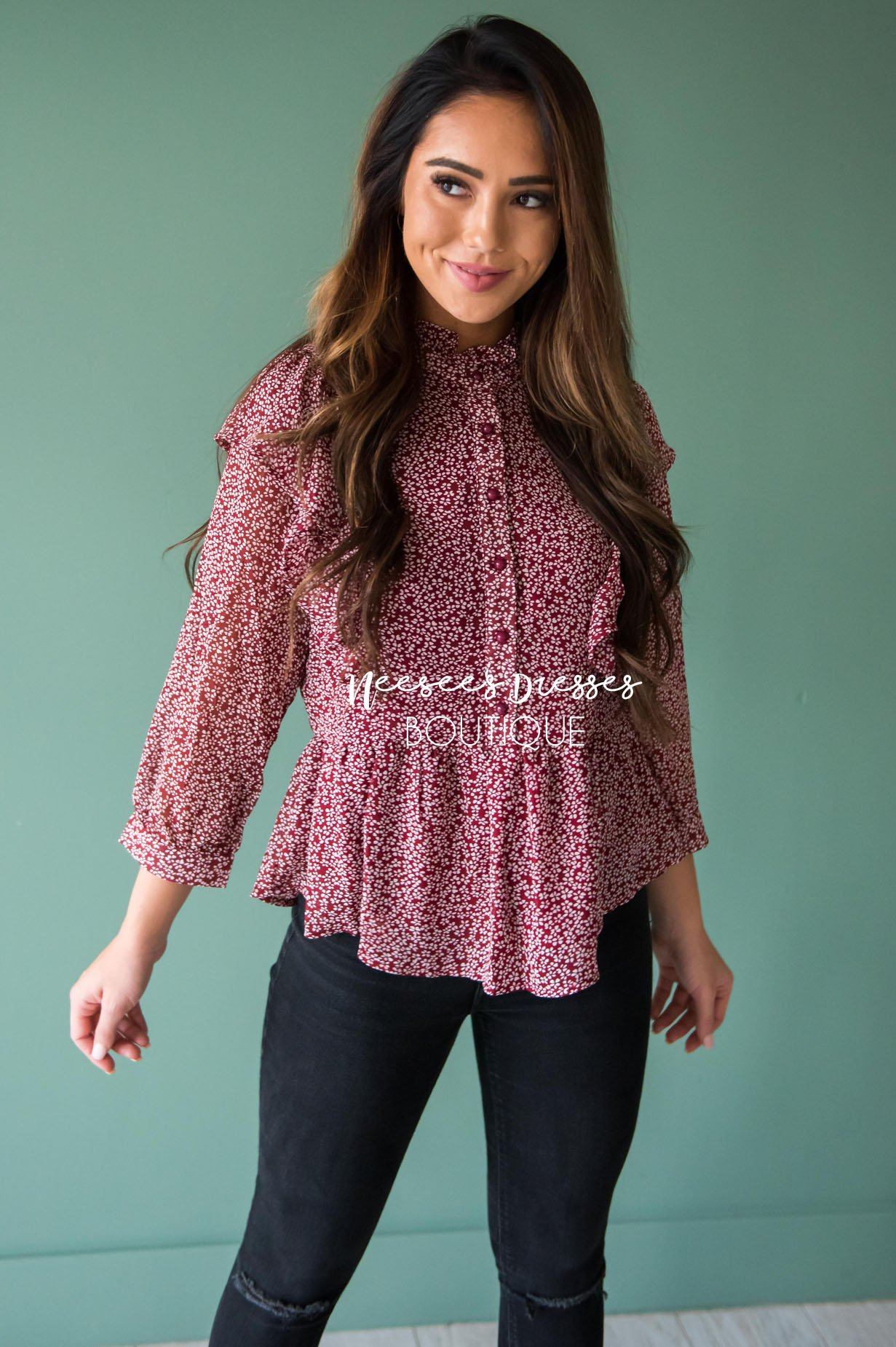 Can You Say Ruffles Blouse Modest Dresses vendor-unknown