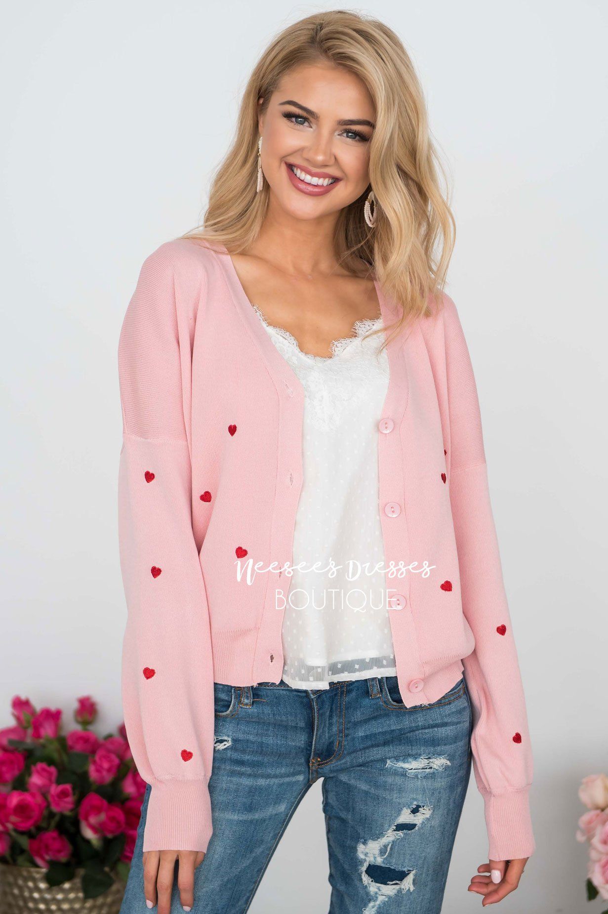 Queen of Hearts Pink Cardigan Tops vendor-unknown