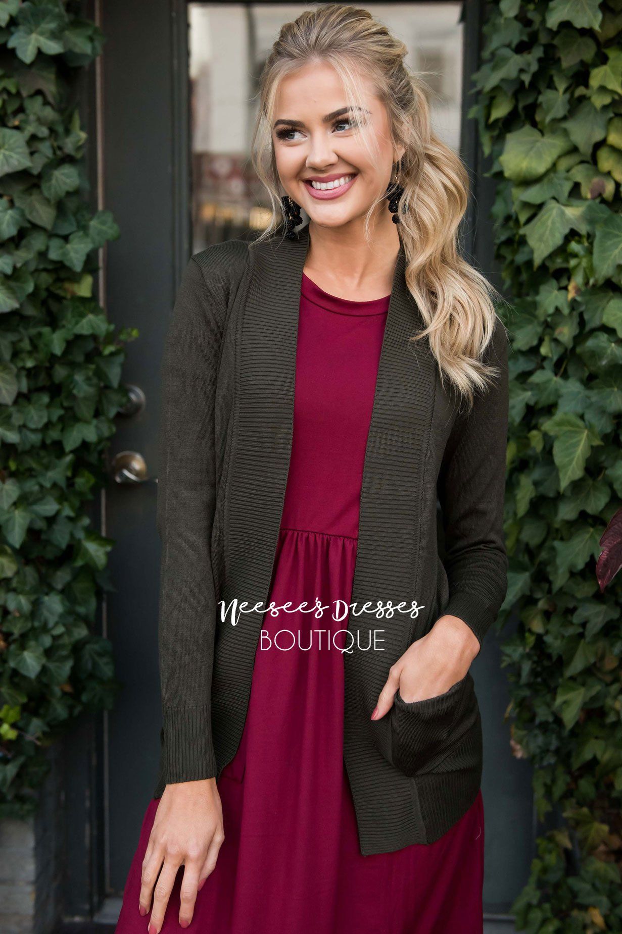 Simple Long Sleeve Pocket Cardigan Tops vendor-unknown