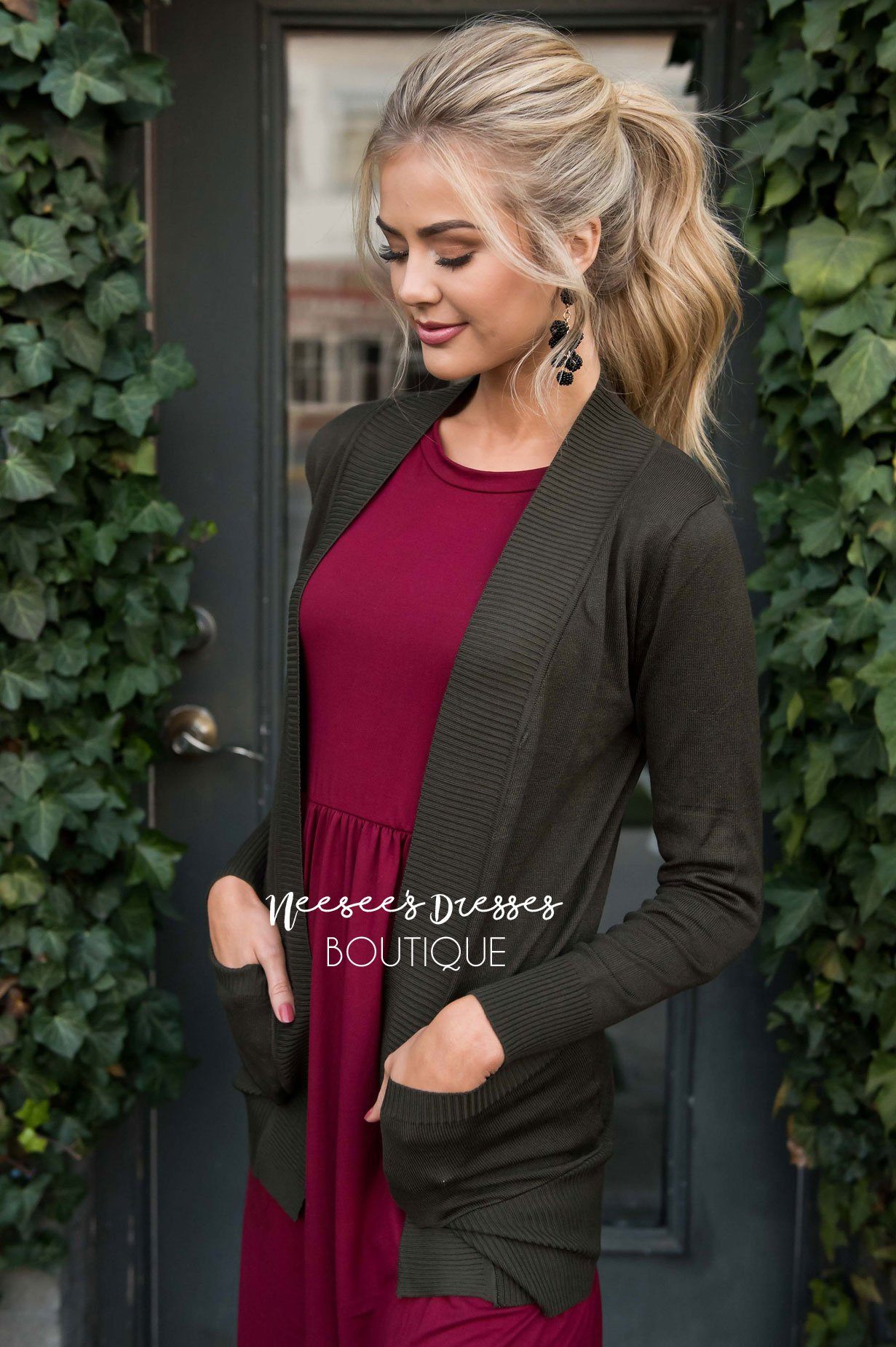 Simple Long Sleeve Pocket Cardigan Tops vendor-unknown