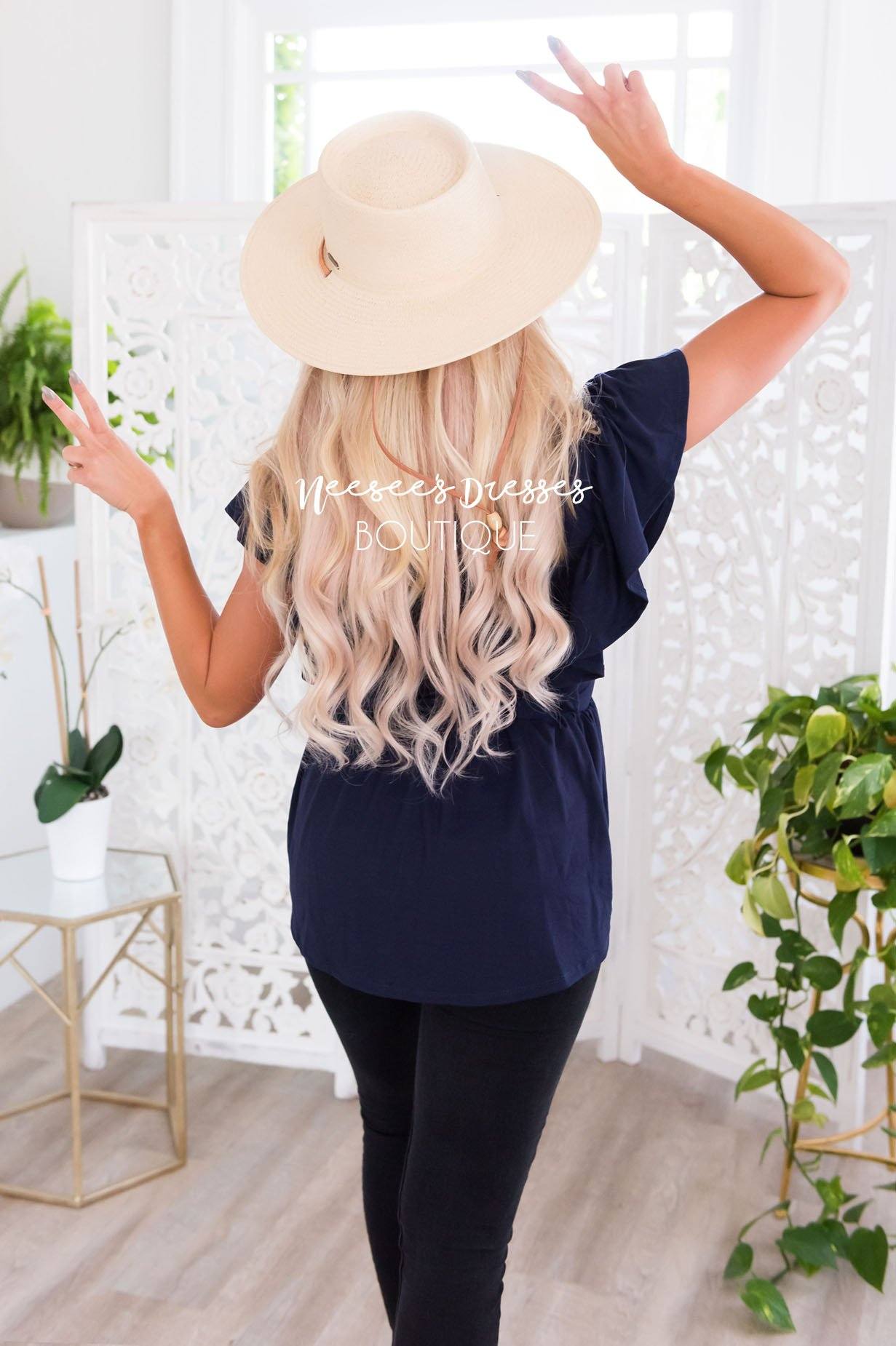 Carefree Modest Ruffle Peplum Blouse Tops vendor-unknown