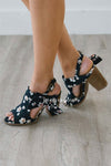 Haida Navy Floral Bow Sandals Accessories & Shoes vendor-unknown