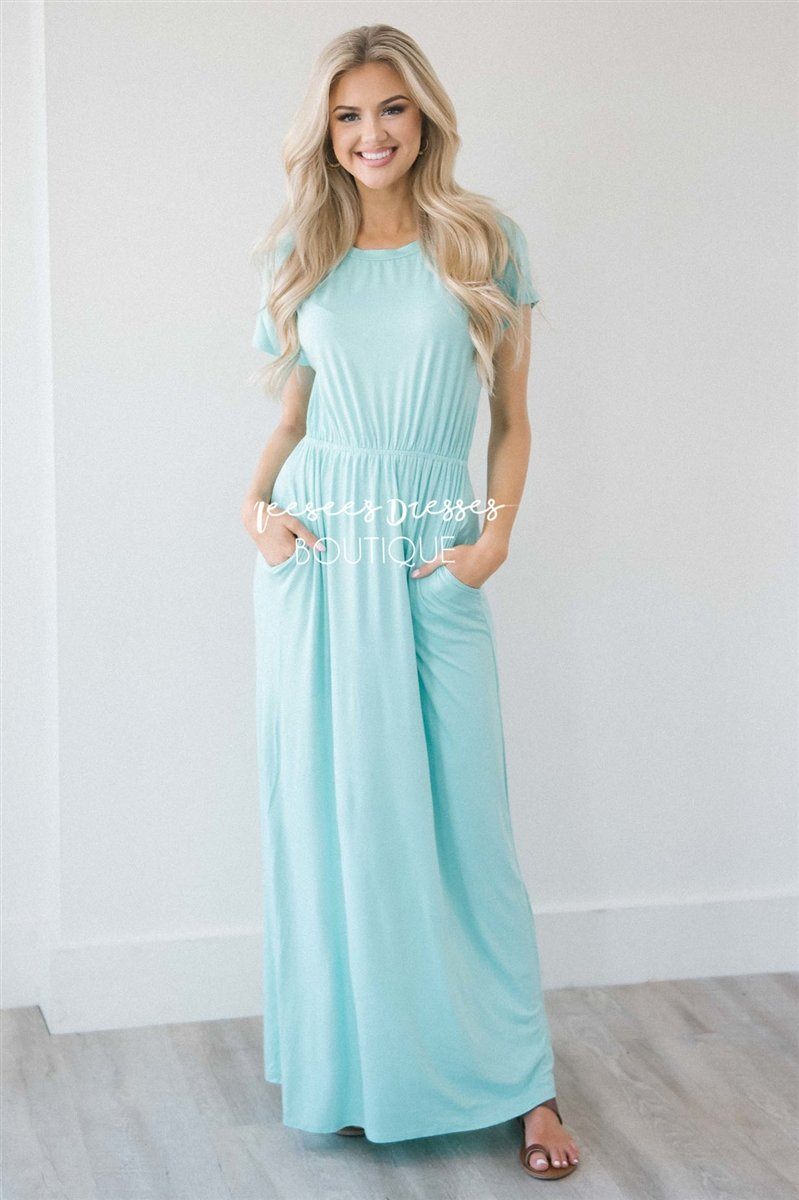 The Harlyn Short Sleeve Maxi Modest Dresses vendor-unknown S Mint