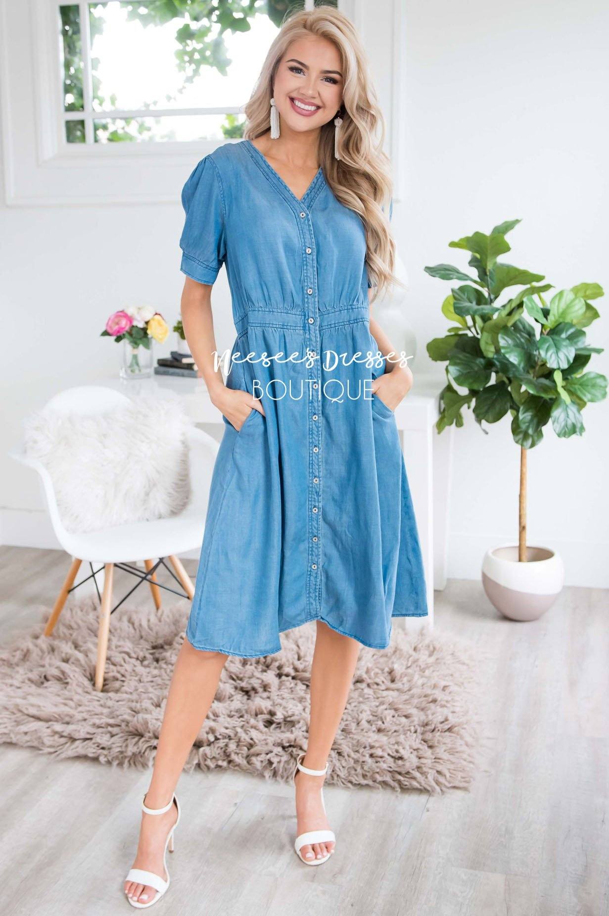 The Savannah Denim Dress Modest Dresses vendor-unknown