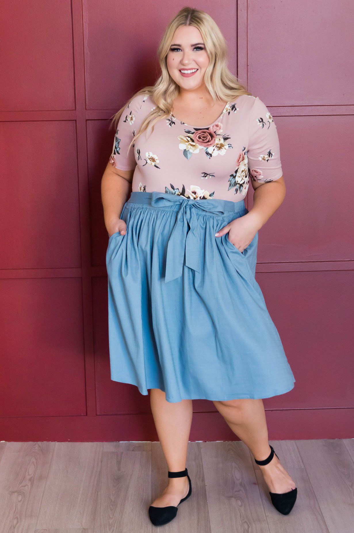 Chambray Tie Waist Skirt Skirts vendor-unknown