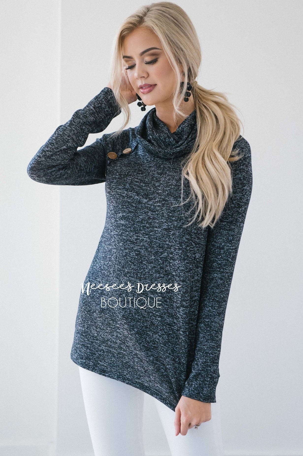 Charming Cowl Neck Button Sweater Tops vendor-unknown