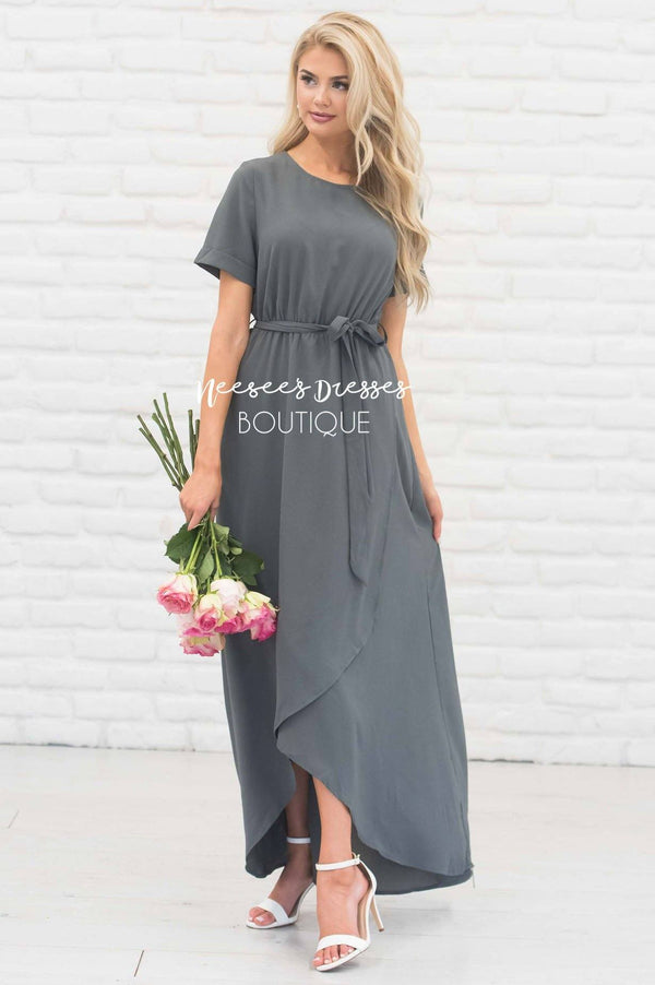 Deep Charcoal Wrap Dress Modest Church Dress Best and Affordable