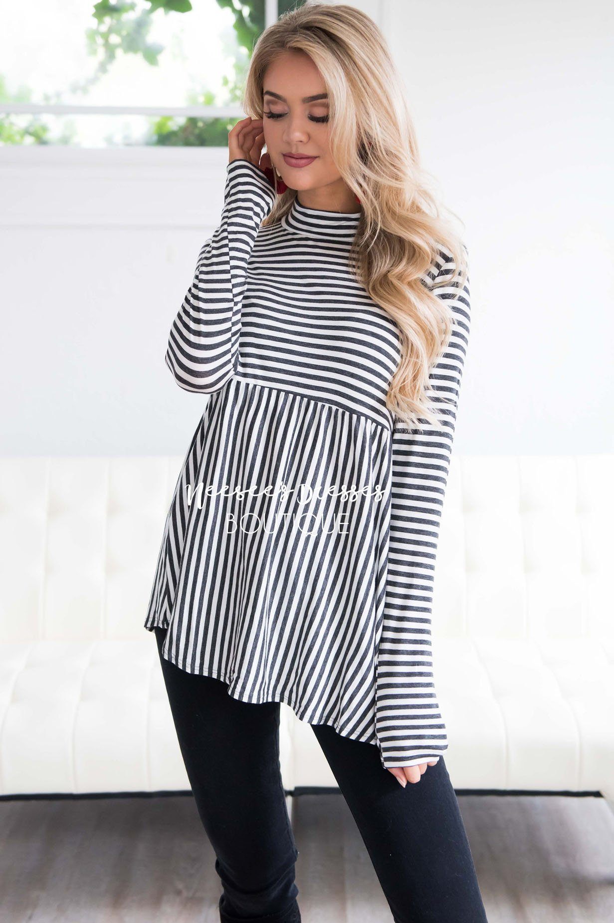 Down Town Dreams Striped Babydoll Top Tops vendor-unknown