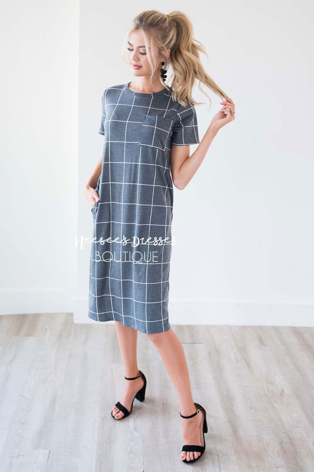 The Jonna Checkered Front Pocket Dress Modest Dresses vendor-unknown