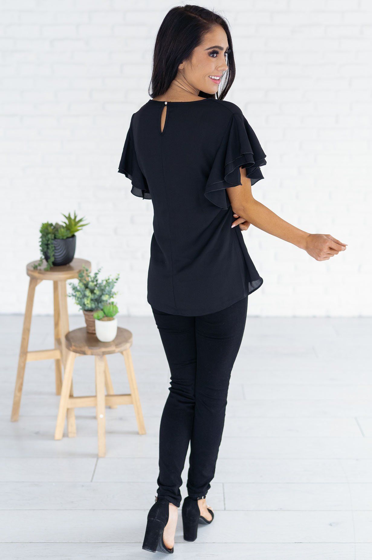 Class Act Modest Flutter Blouse Tops vendor-unknown