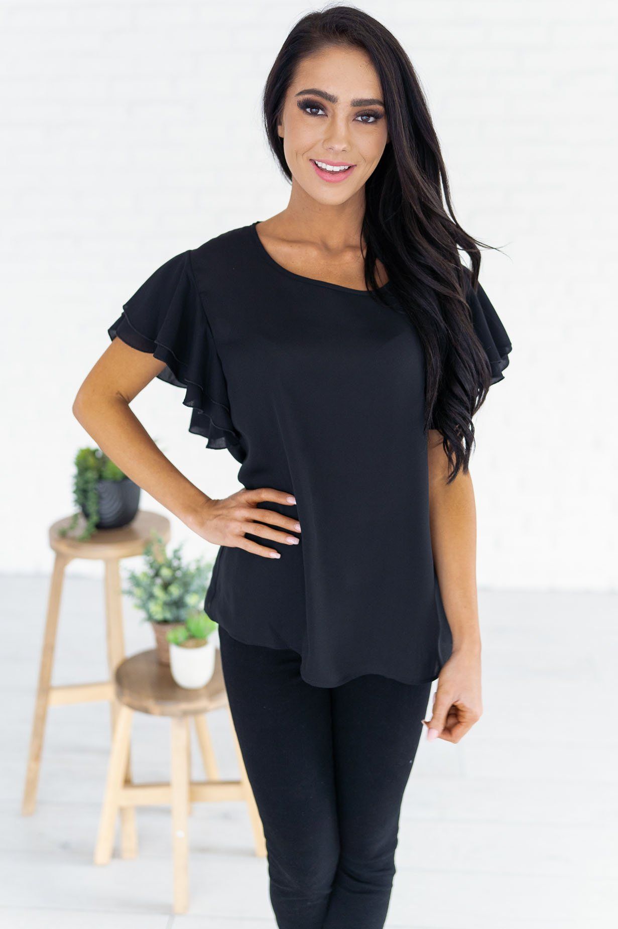Class Act Modest Flutter Blouse Tops vendor-unknown