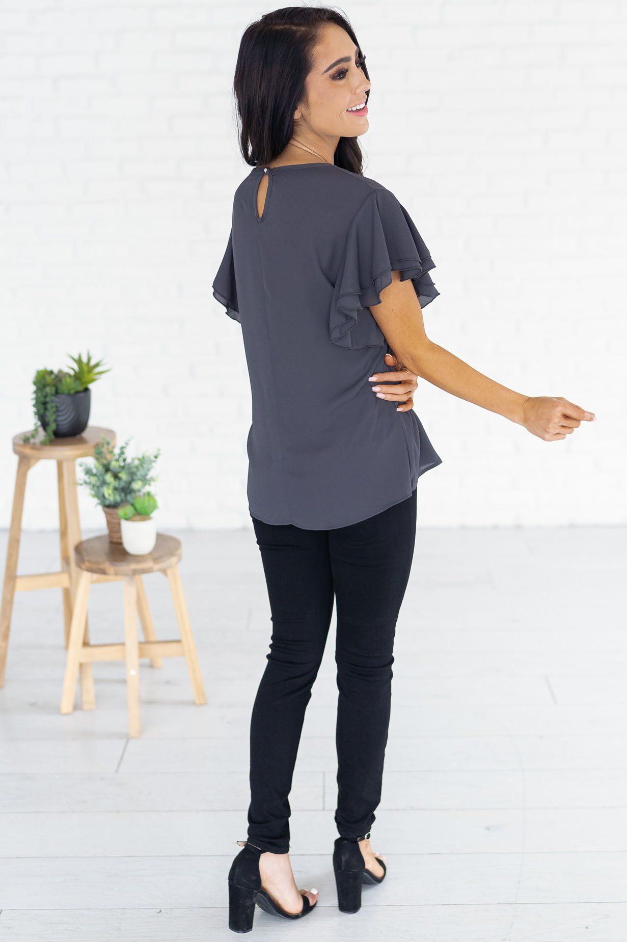 Class Act Modest Flutter Blouse Tops vendor-unknown