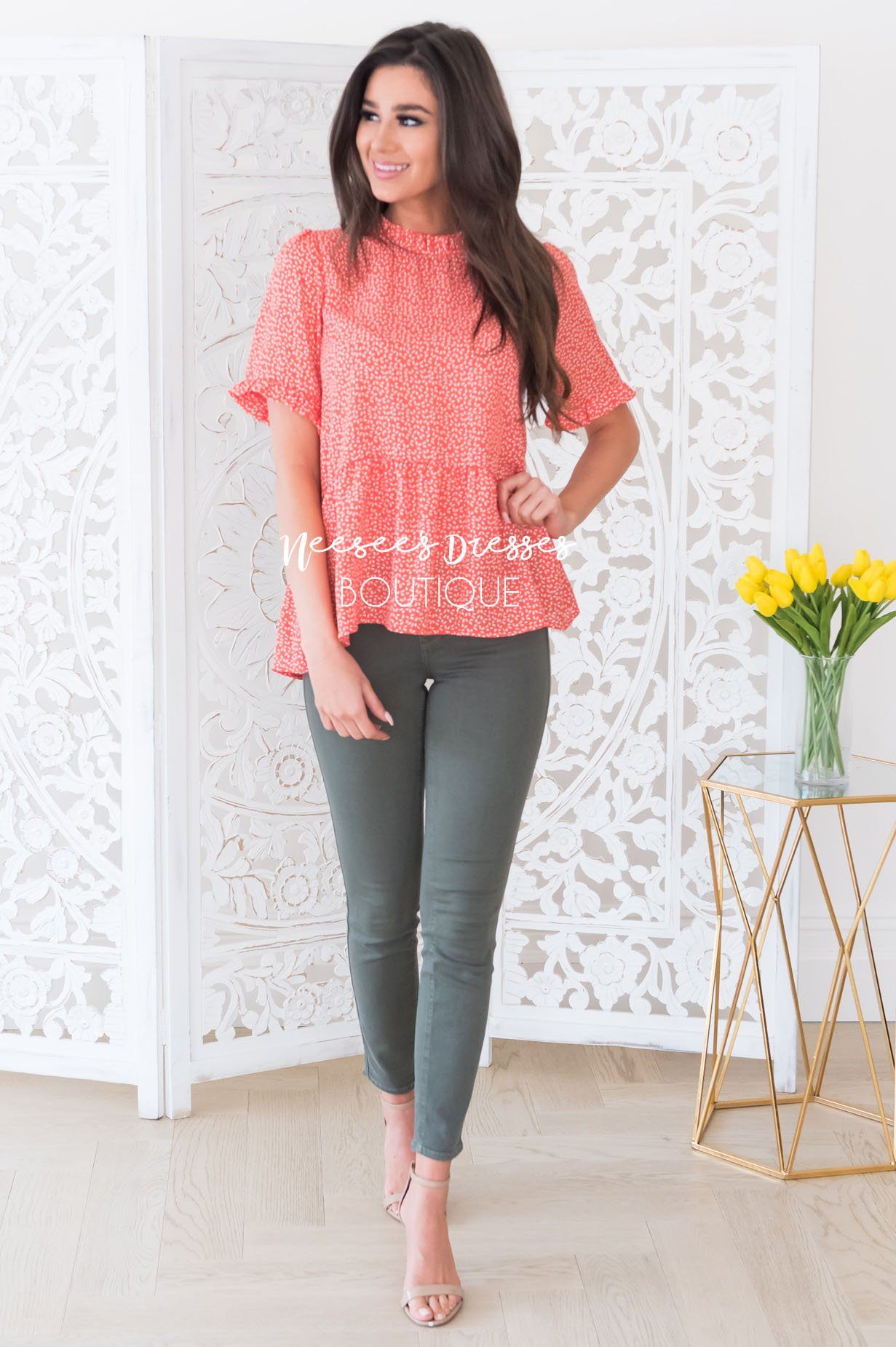 Lift My Spirit Modest Peplum Blouse Tops vendor-unknown