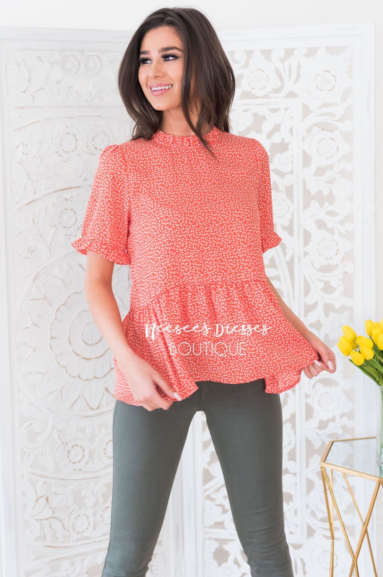 Lift My Spirit Modest Peplum Blouse Tops vendor-unknown