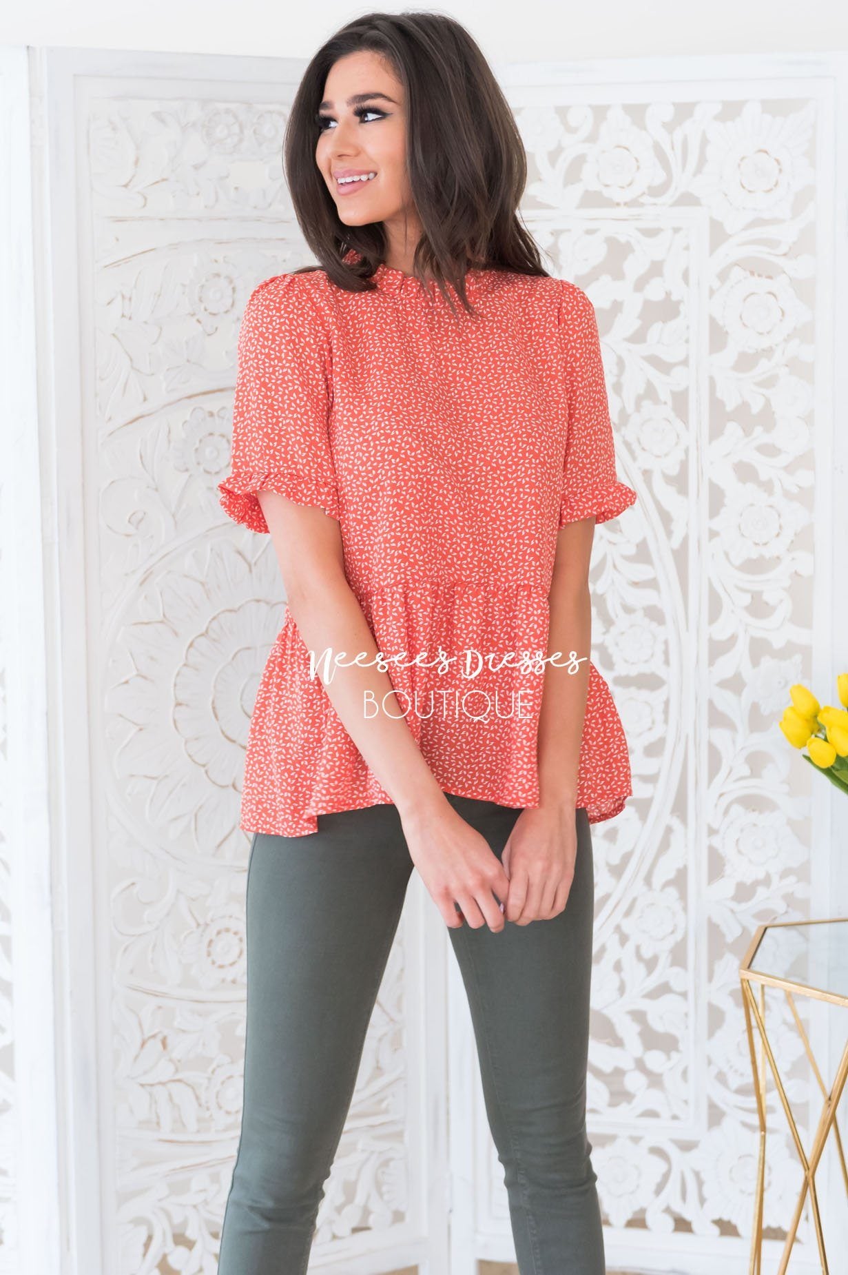 Lift My Spirit Modest Peplum Blouse Tops vendor-unknown