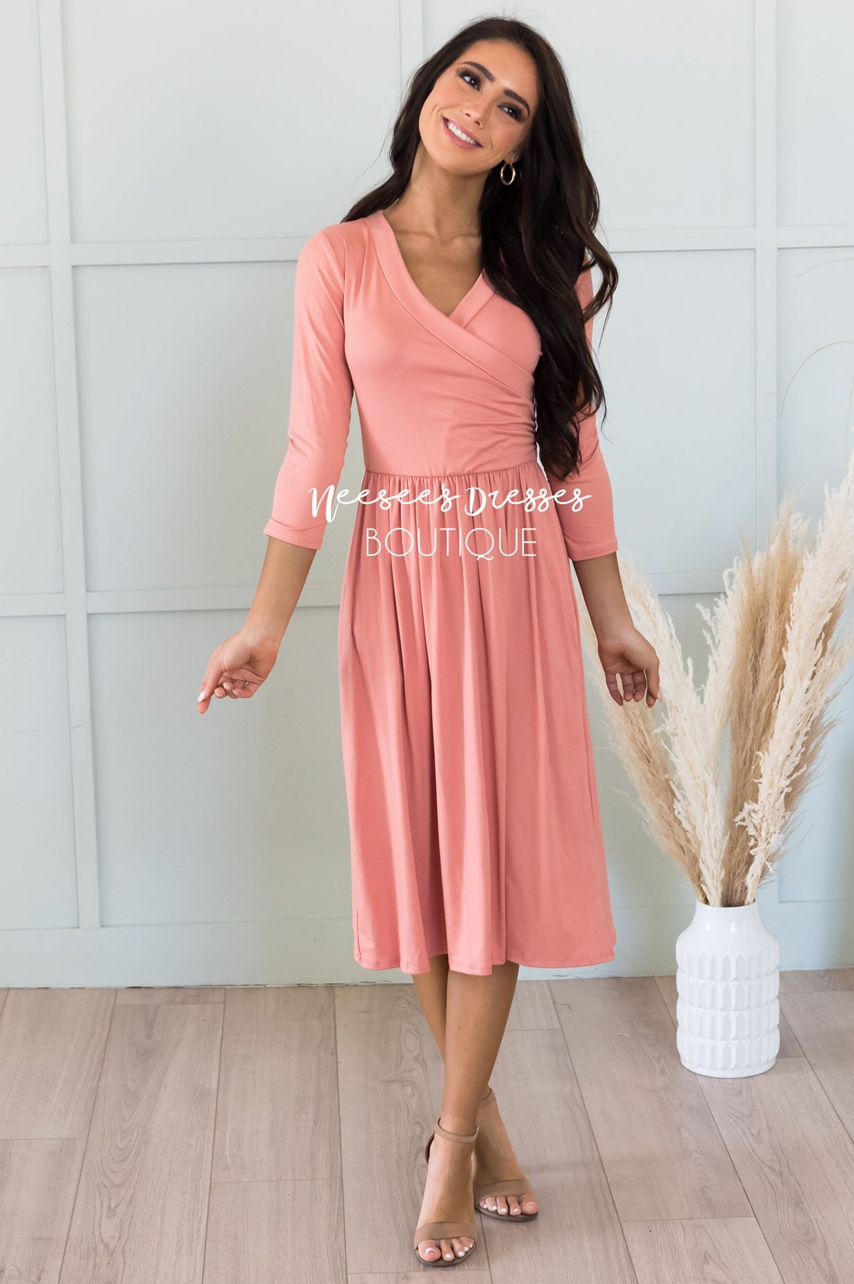 The Brandi 3/4 Length Sleeves Modest Dresses vendor-unknown