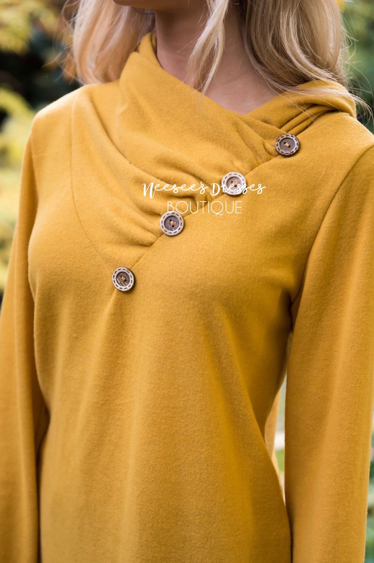Button Detail Cowl Neck Tunic Tops vendor-unknown