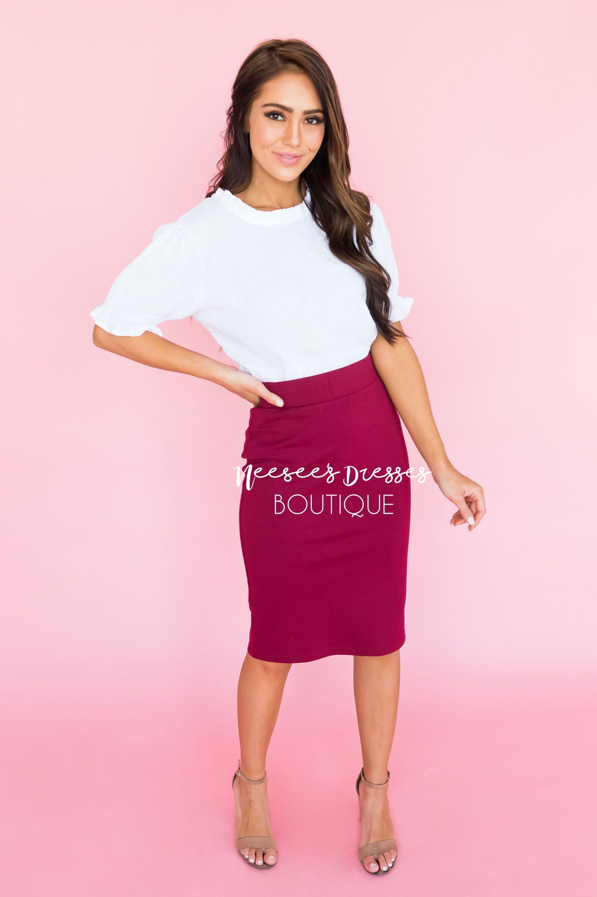 Perfect Fit Cranberry Pencil Skirt Skirts vendor-unknown