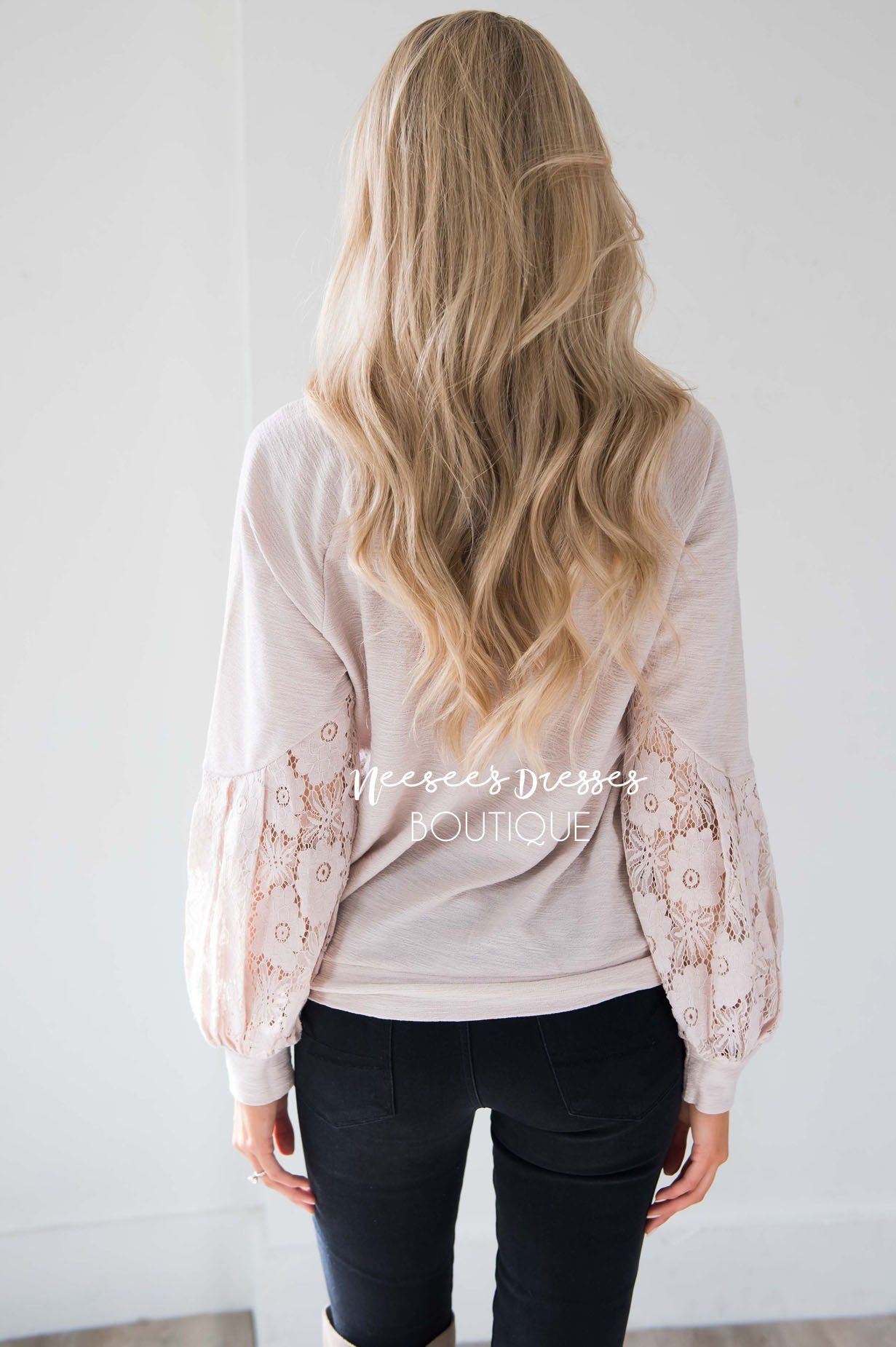 Waiting A Life Time Lace Sleeve Sweater Tops vendor-unknown