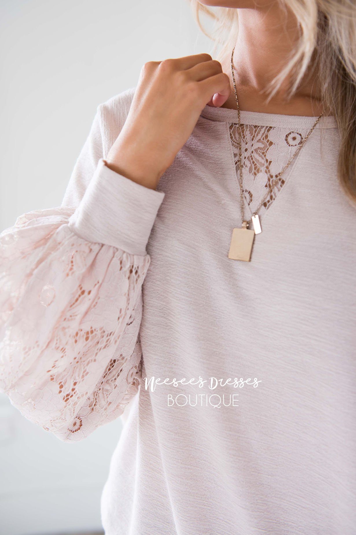 Waiting A Life Time Lace Sleeve Sweater Tops vendor-unknown