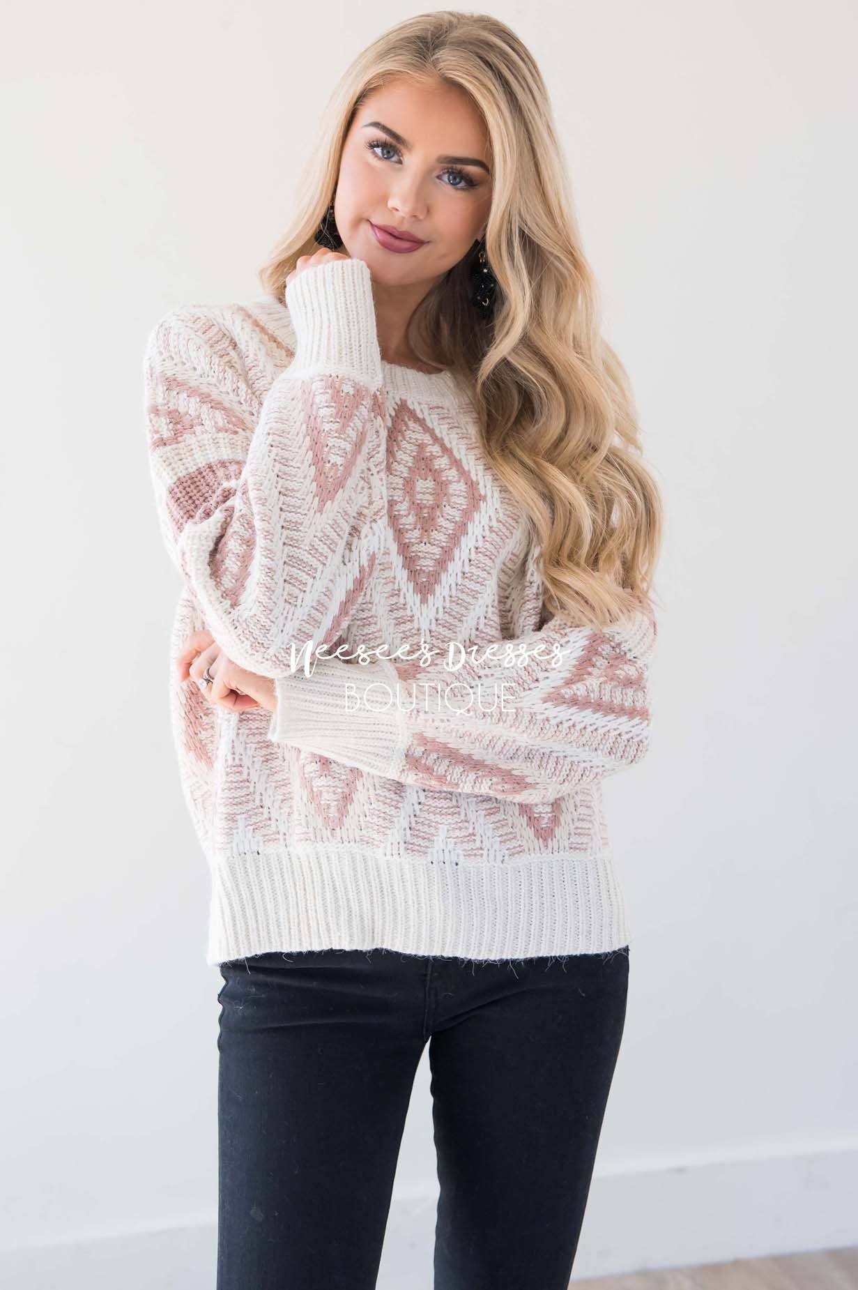 Keep Me Cozy Diamond Knit Sweater Tops vendor-unknown