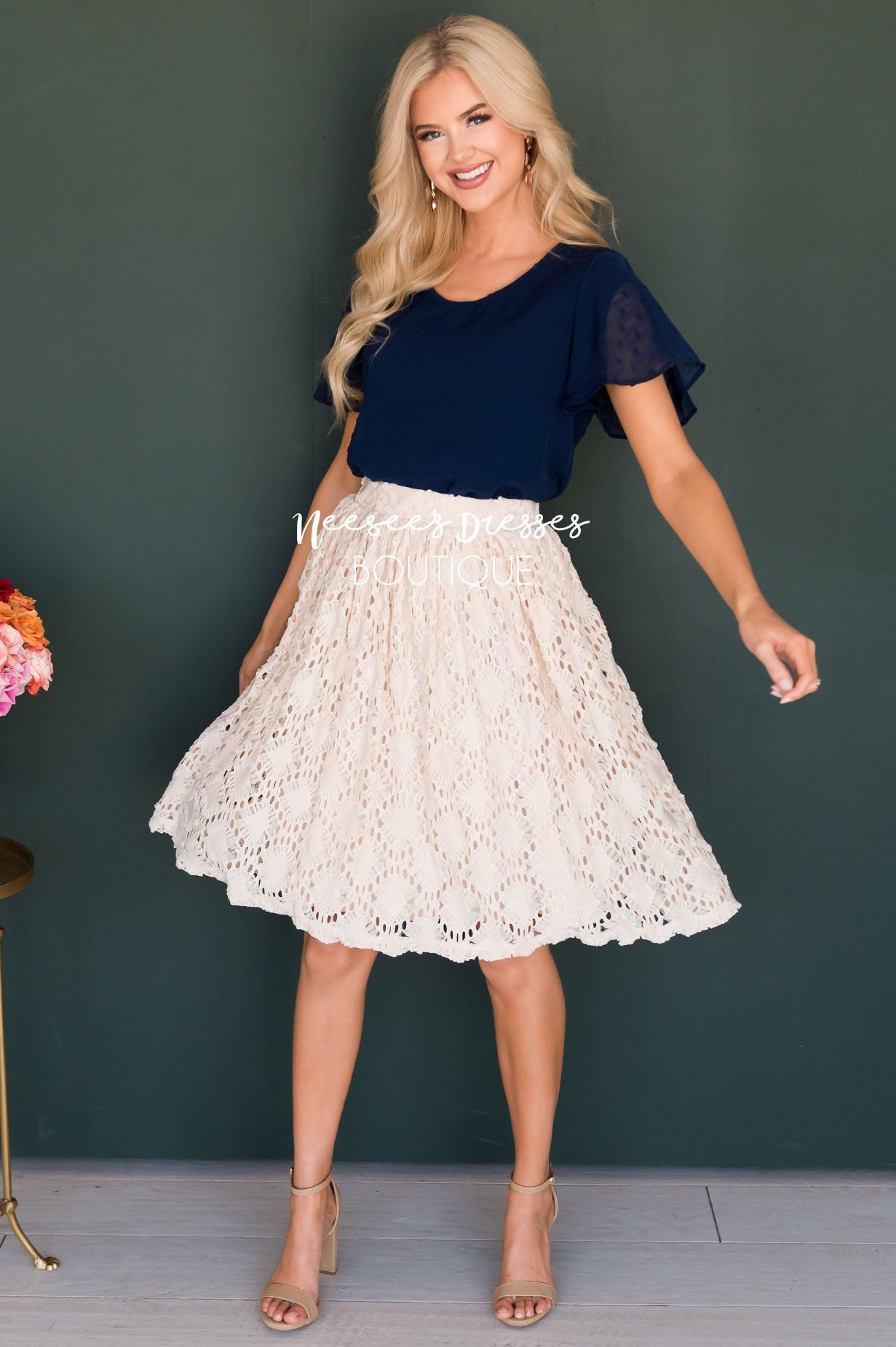 Cream Textured Aline Skirt Skirts vendor-unknown