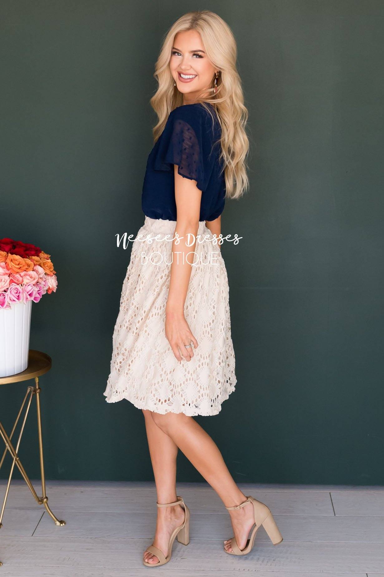 Cream Textured Aline Skirt Skirts vendor-unknown