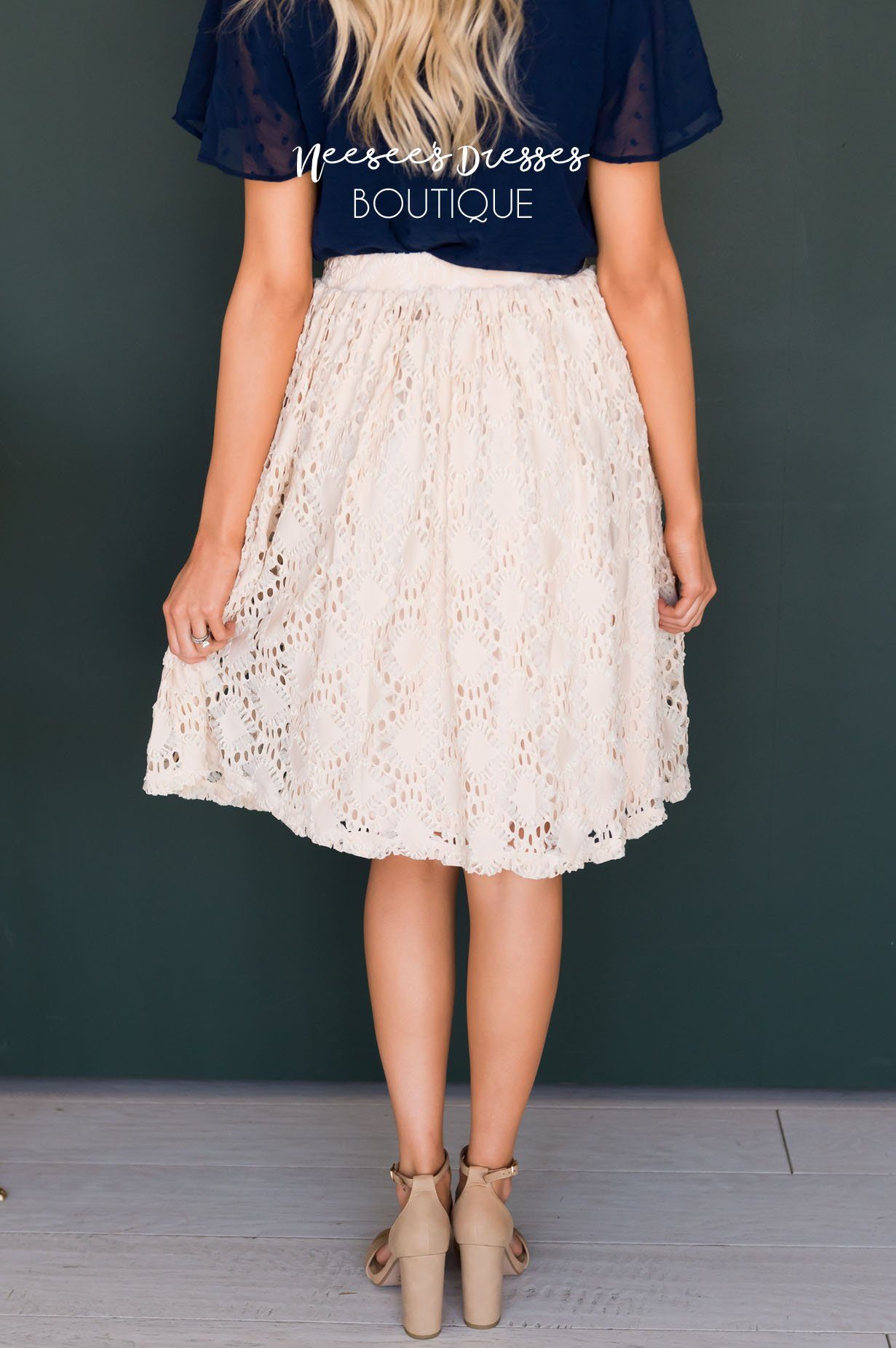 Cream Textured Aline Skirt Skirts vendor-unknown