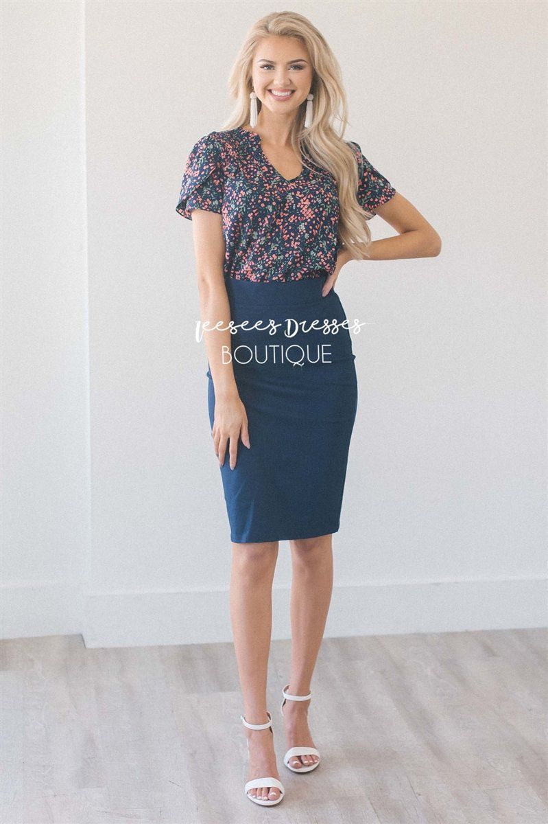 Perfect Fit Navy Pencil Skirts vendor-unknown Navy XS