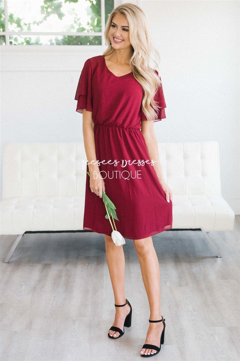 The Claire Chiffon Dress Modest Dresses vendor-unknown Burgundy XS