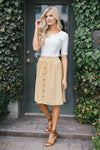 Mustard Pinstripe Button Detail Skirt Skirts vendor-unknown